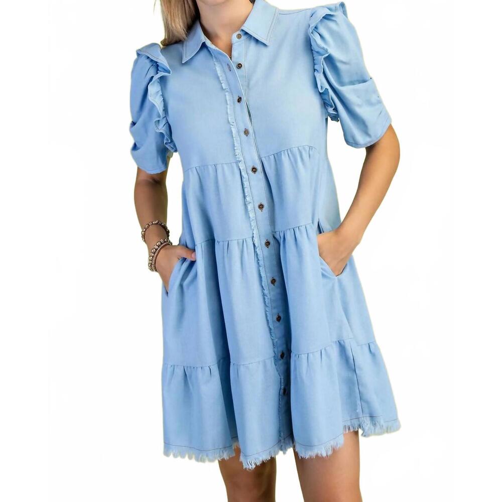 NEW GIGIO linen button up shirt dress in light blue - Picture 1 of 2